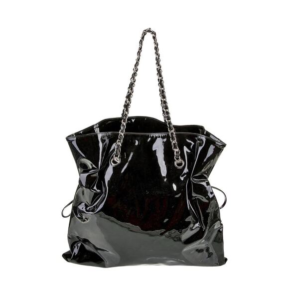 Authentic Chanel patent Leather Black Bon Bon Tote EUC Size Large Hard To Find - Picture 3 of 9
